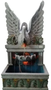 Rustic rock waterfall fountain for naturalistic garden pond designs
