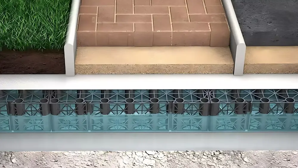 Shallow geocellular attenuation system for permeable paving and green roof runoff control