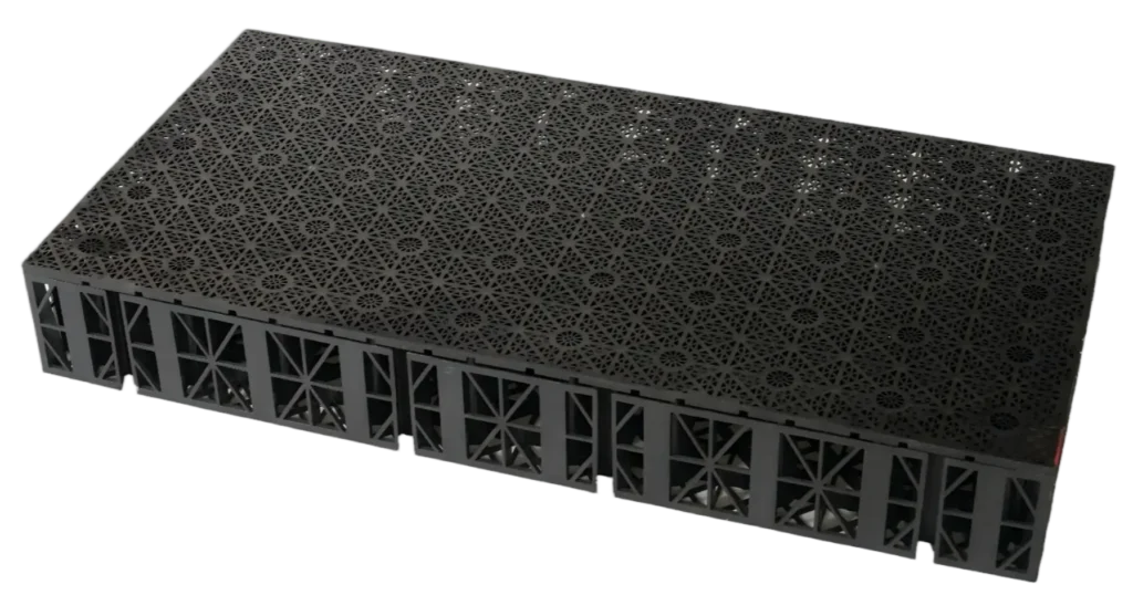 High-strength 150mm geocellular attenuation tank module with 95% void ratio for shallow drainage